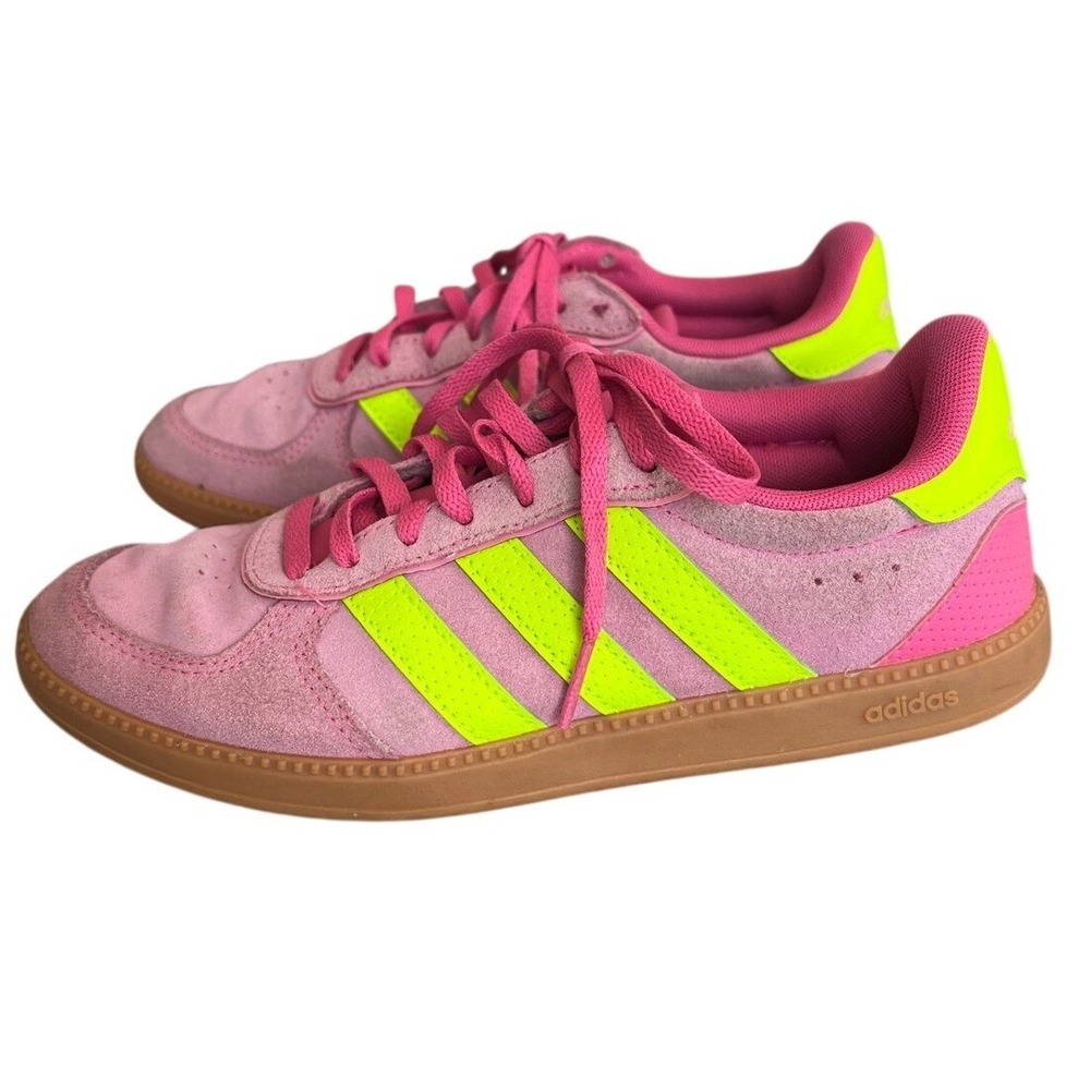 Adidas Breaknet Sleek Sneakers Pink‎ Neon Yellow Size 6 Athleisure Bright Shoes